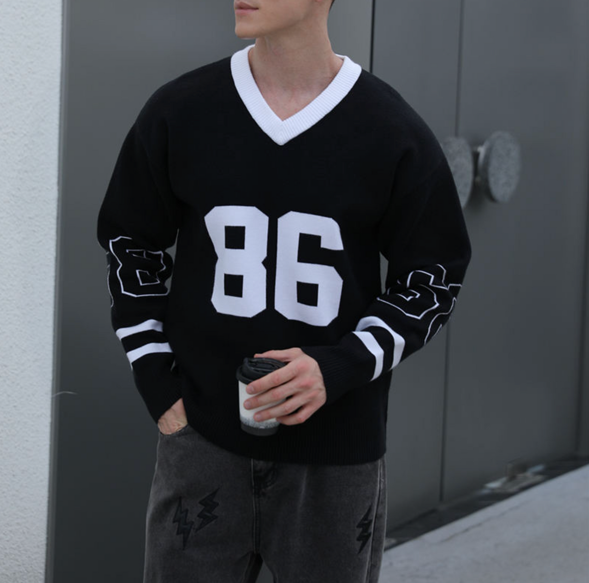 Custom Logo Men’s V-Neck Football Sweater