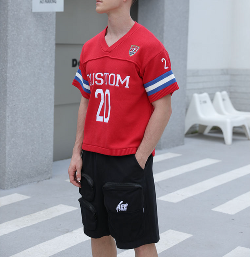Custom LOGO Men Sweater OEM Short Sleeve Casual Knitwear Pullover Football Jumper Polo Shirts Knit Top Knitted Jersey Sweater